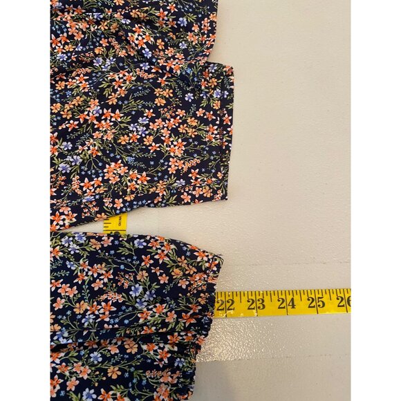 Vince Camuto Floral V-Neck Long Sleeve Blouse Navy Orange Green Blue Large - Picture 8 of 8